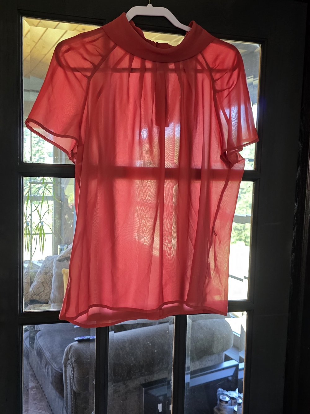 Worthington Sheer Mock-Neck Blouse in Coral